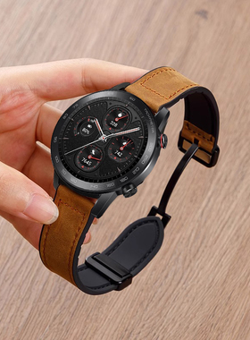 适用荣耀手表GS3/GS3i表带男GS4新款荣耀4 Pro手表5磁吸扣真皮硅胶表带magic2女ES华为GT5/GT4/watch4pro表带