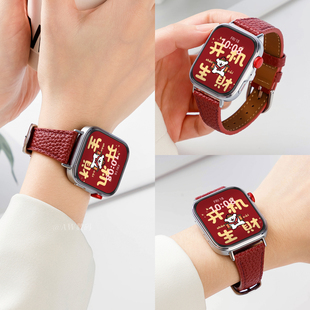 适用华为fit4表带watchfit3手表新款荔枝纹真皮fit4pro女款小香风腕带智能fit2高级酒红色女士秋冬透气替换带