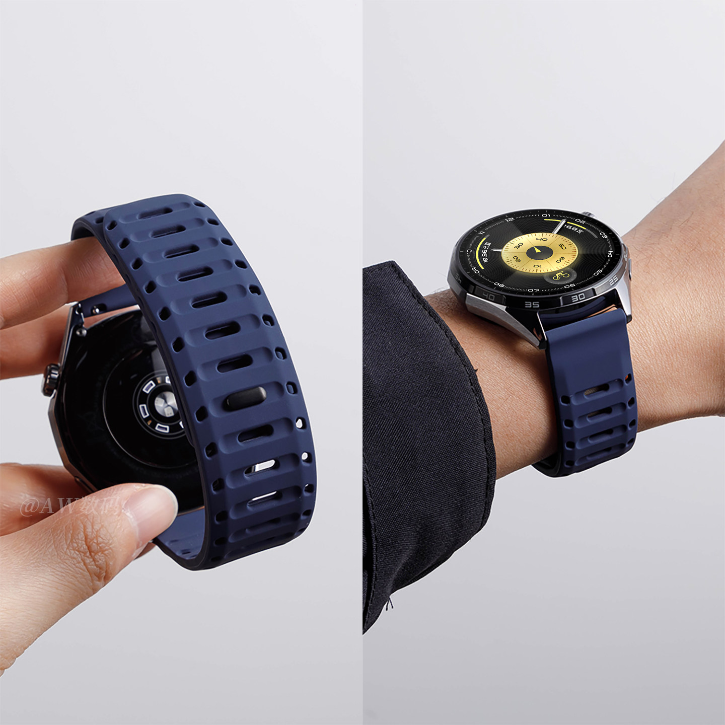 适用华为GT6表带GT5手表Watch5新款鲨鱼纹磁吸硅胶watchgt6pro男款智能腕表GT4/GT3夏天透气荣耀2E运动替换带