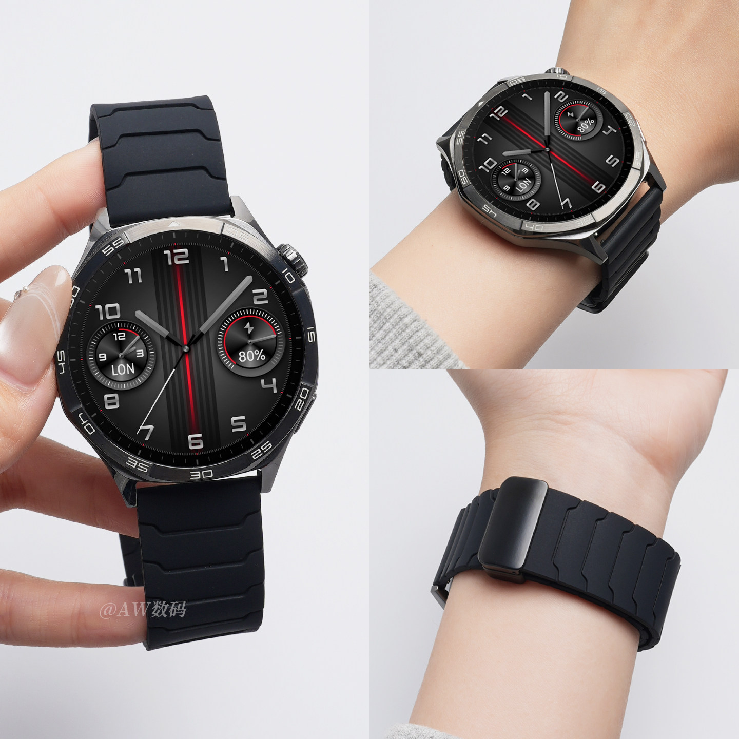 适用华为GT6表带gt5手表男士watch5新款铠甲硅胶gt4磁吸扣watchgt6pro高级gt3智能buds夏天透气荣耀5运动腕带