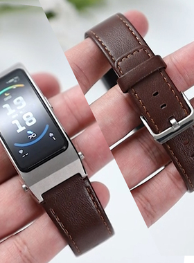 适用华为手环B7/B6真皮表带男通用B3青春版皮质腕带女B5手表链b6代牛皮表带5柔软b7新款摩卡棕表带非原装表带