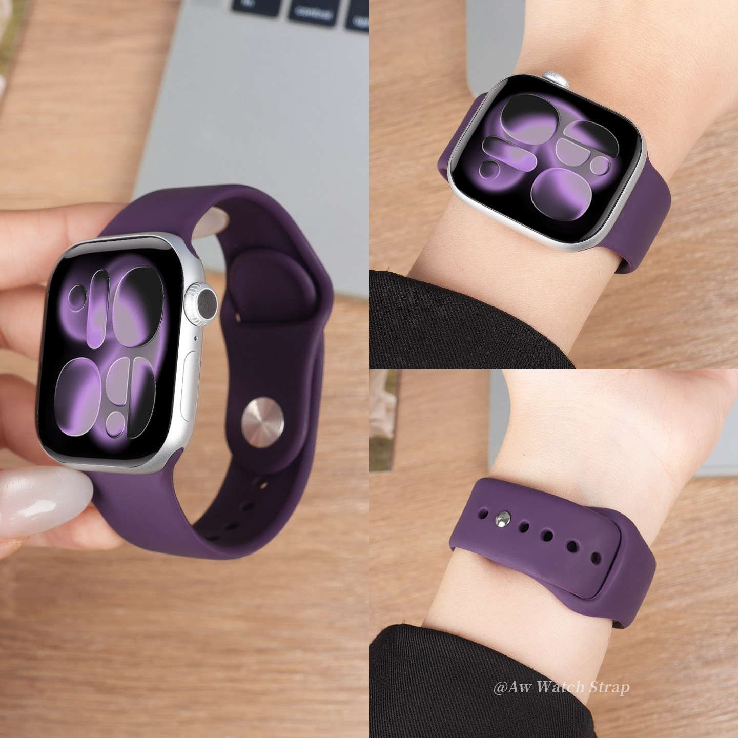 新款梅紫色适用苹果s11手表iwatch11表带applewatch10秋冬高级s10官方同款硅胶s9女款腕带智能se3运动ultra男