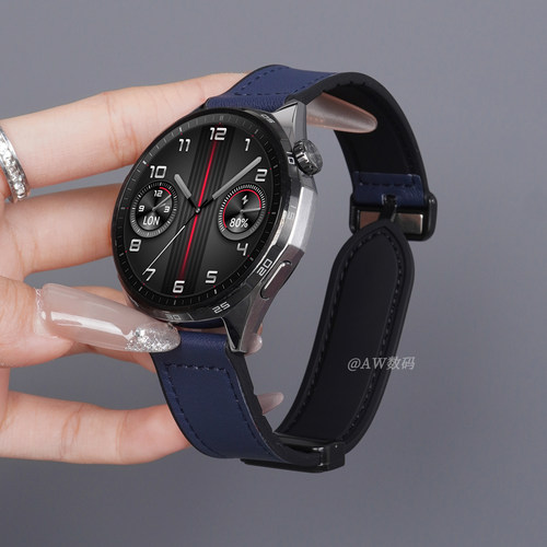 适用华为GT6表带gt5疯马纹真皮男