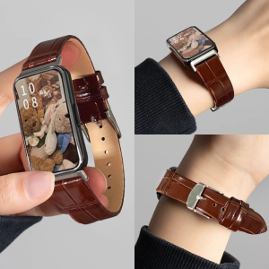 适用华为手环9/10真皮表带女8/NFC版手环皮质腕带6/7秋冬新款超薄表带男女生荣耀手环9/7NFC运动B6B7手环表带