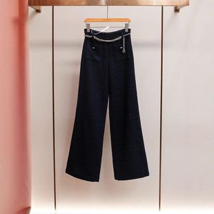 女宽松链条春季 简约设计感 家复古粗花呢休闲新款 M百搭韩系阔腿裤