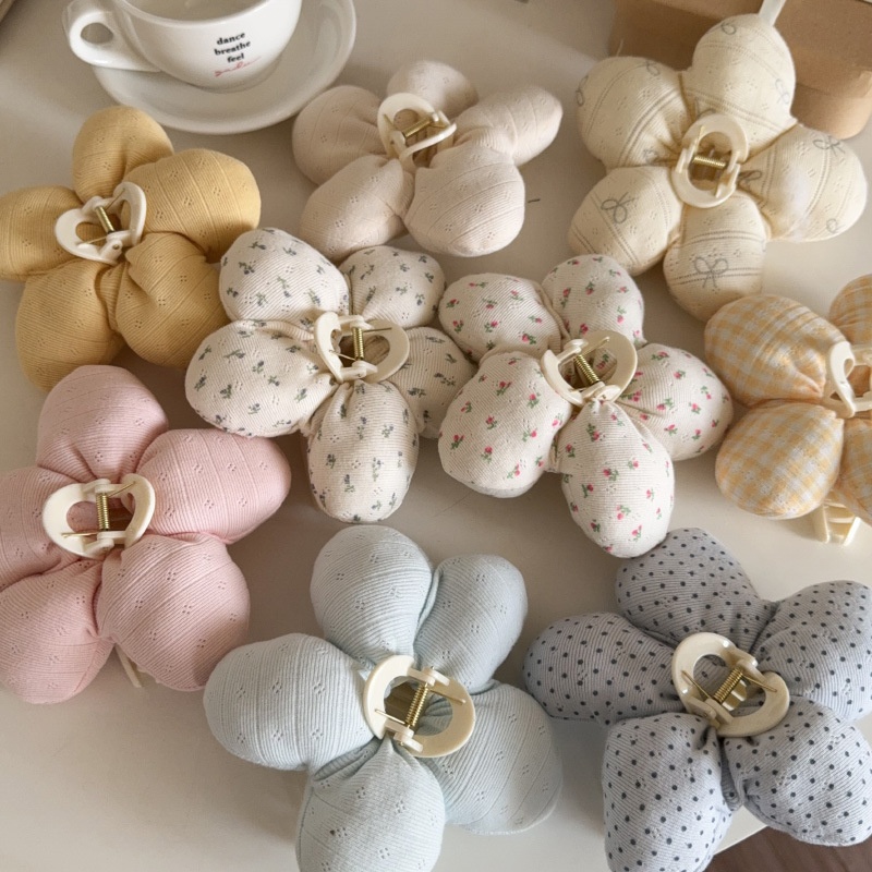 碎花格子花朵大肠发圈两用抓夹发绳可爱小熊枕头发圈头绳抓夹发卡