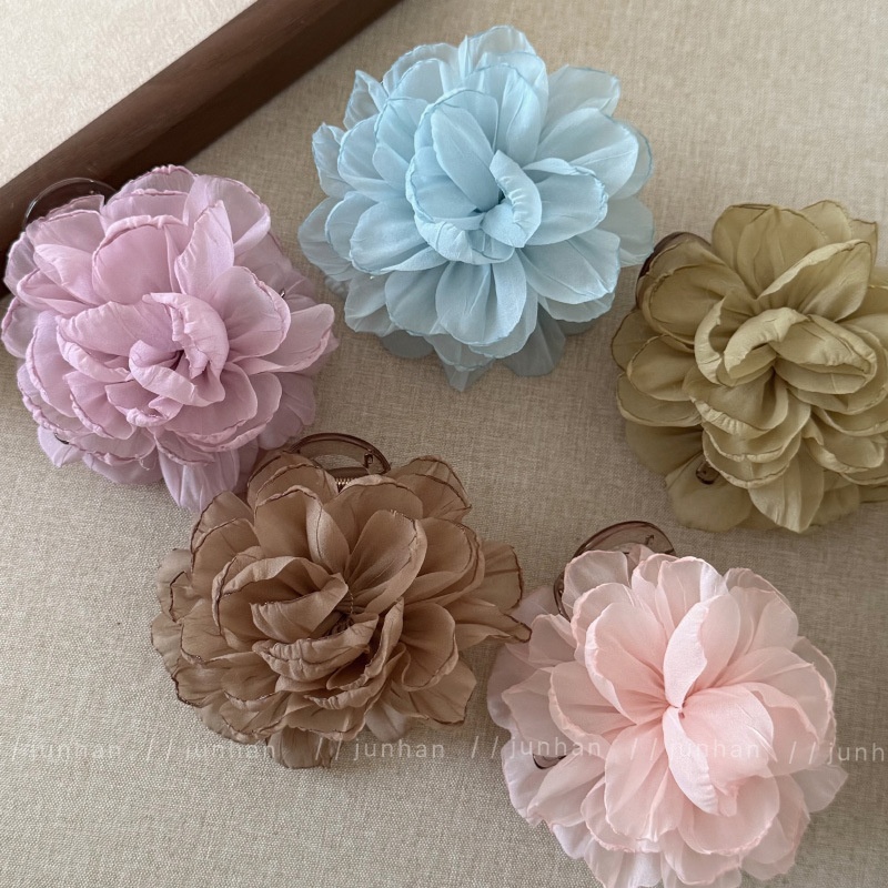 新中式清冷感干枯玫瑰花朵抓夹女超仙发夹后脑勺盘发鲨鱼夹子头饰