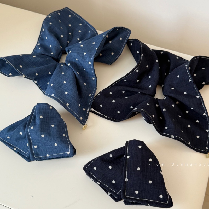 韩国藏青色波点方巾大肠发圈女三角抓夹鲨鱼夹头绳皮筋头饰