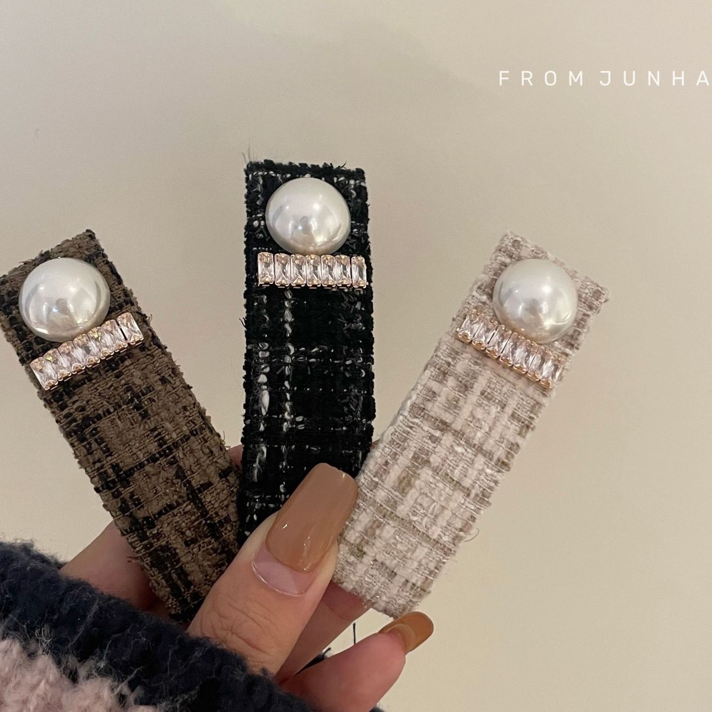 高级感毛呢珍珠bb夹流海发夹女头顶奢华奢侈高端后脑勺碎发