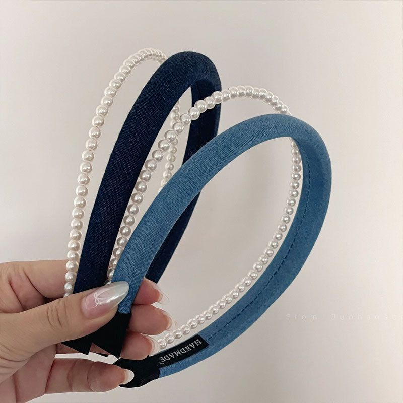 双层珍珠发箍女新款压发头饰蓝色