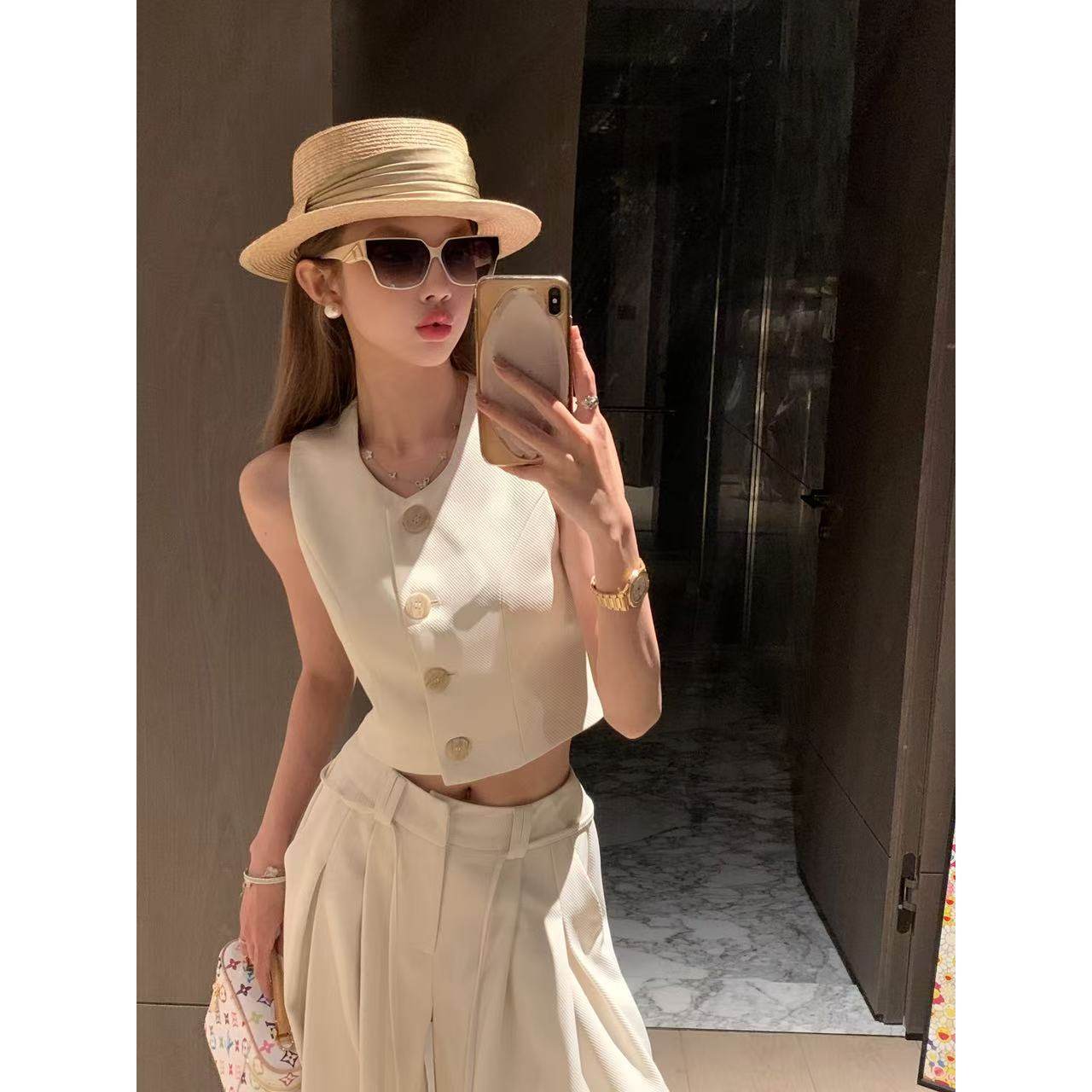 宋仁何【巴黎尔曼】2025年春季新款老钱风直筒马甲垂感长裤套装