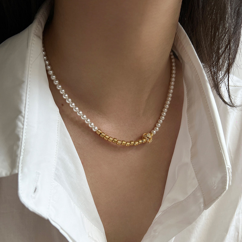 墨豆家 施家珍珠项链金色珠珠笑脸吊坠串珠轻奢小众高级感颈链女