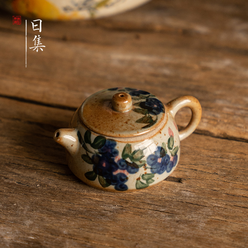 旧集小容量陶瓷手绘茶壶小号迷你手玩把把壶家居茶玩精品装饰摆件