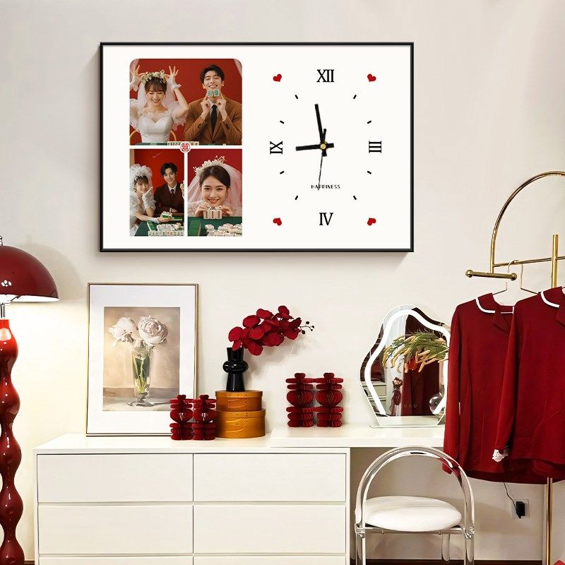 婚纱照定制照片时钟表摆件相框结婚送新人实用新婚礼物情侣高级感