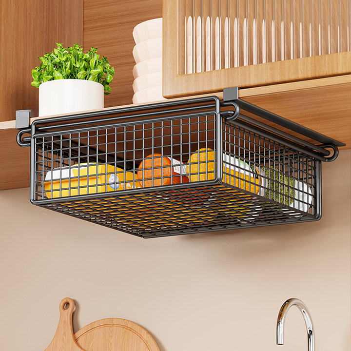 厨房置物架橱柜下多功能悬挂挂篮吊柜下免打孔挂架桌下抽屉式拉篮