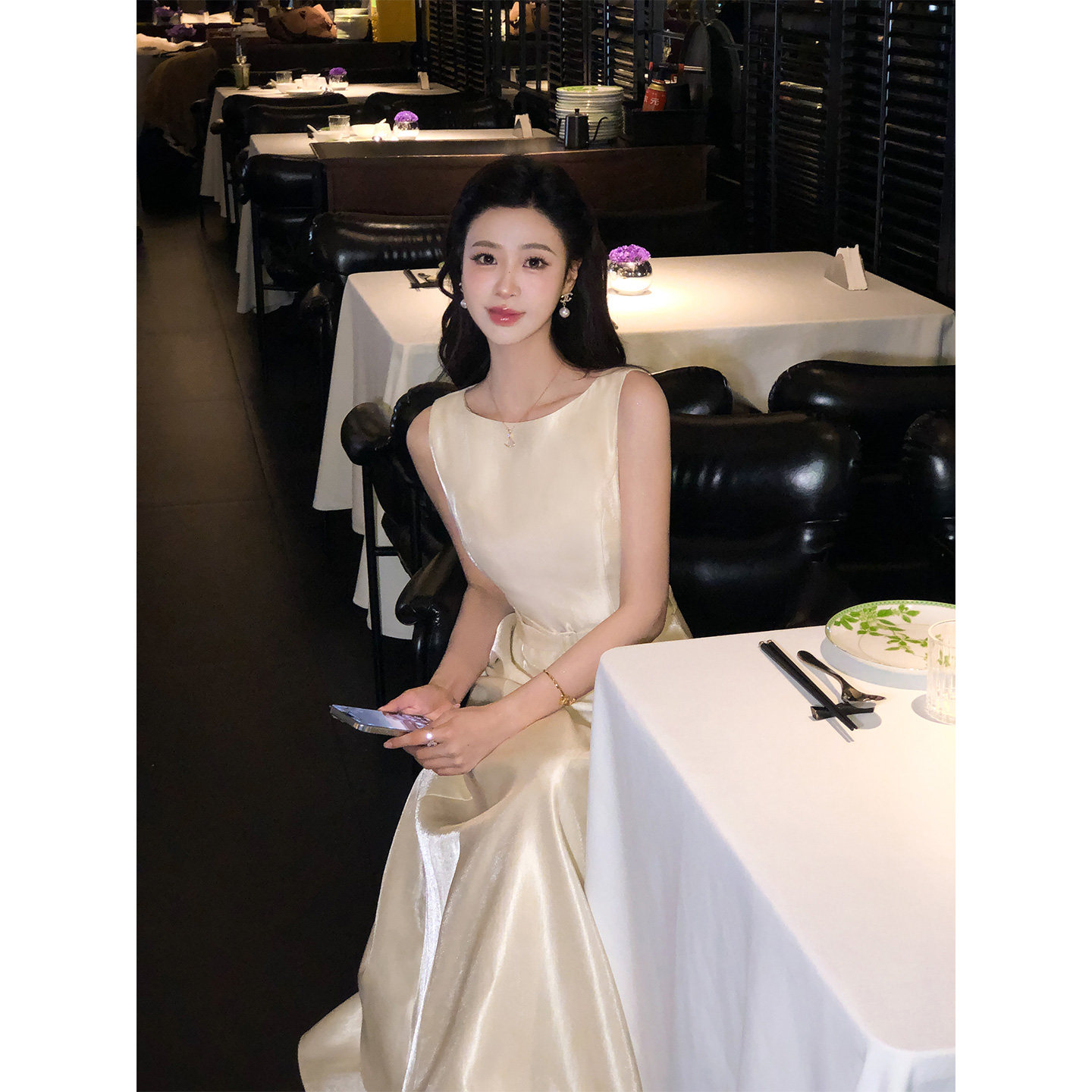 刘智贤【再看流星雨】千金风收腰无袖连衣裙名媛宴会轻礼服长裙