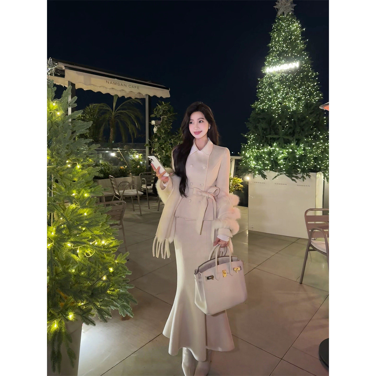 刘智贤【我的大小姐】财阀千金100%羊毛呢套装+贵气感狐狸毛披肩