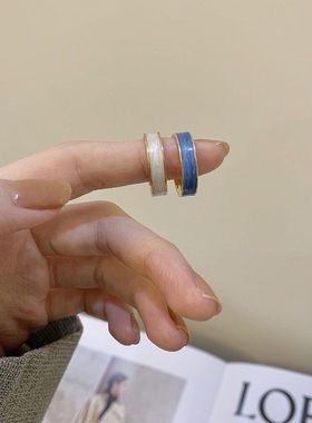 气质戒指滴釉工艺彩色简约素圈指环轻奢情侣对戒潮