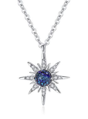 浪漫星芒吊坠欧美蓝色星球ins简约米字设计雪花项链批发