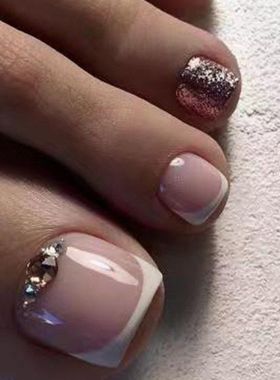 纯欲白色法式爆闪红粉满甲甲片假指甲穿戴甲脚款少女甲片nails