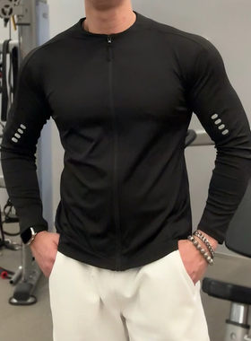 运动长袖男骑行服跑步拉链衫速干