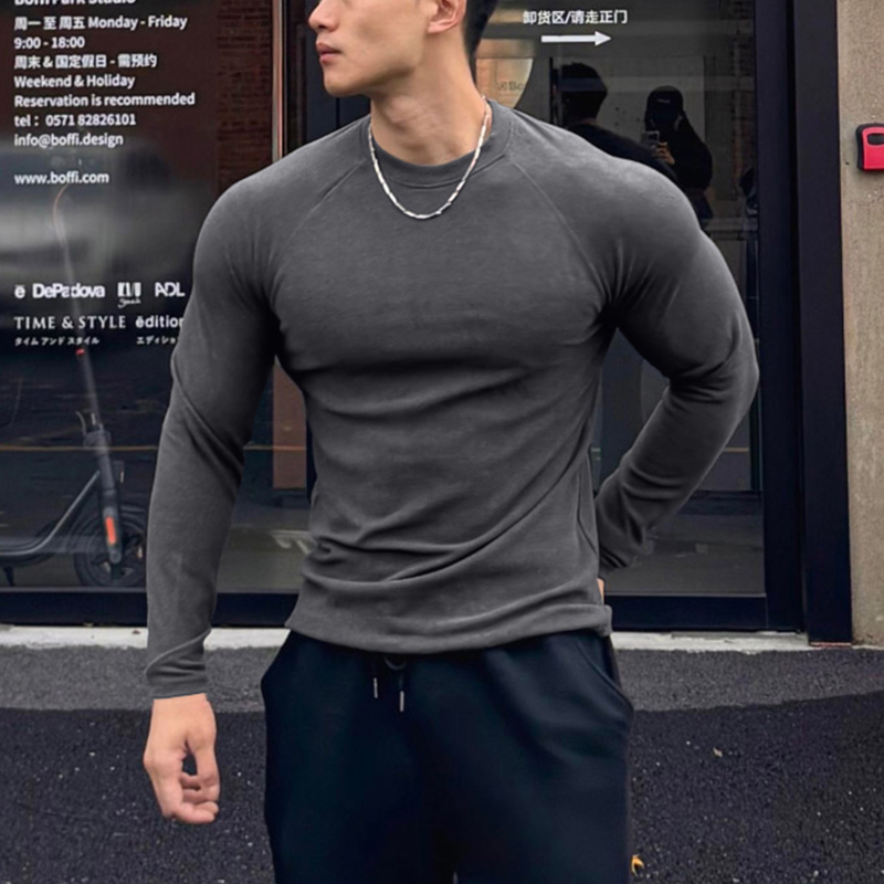 美式健身衣服男秋冬德绒运动长袖显肌肉打底衫跑步修身弹力训练服