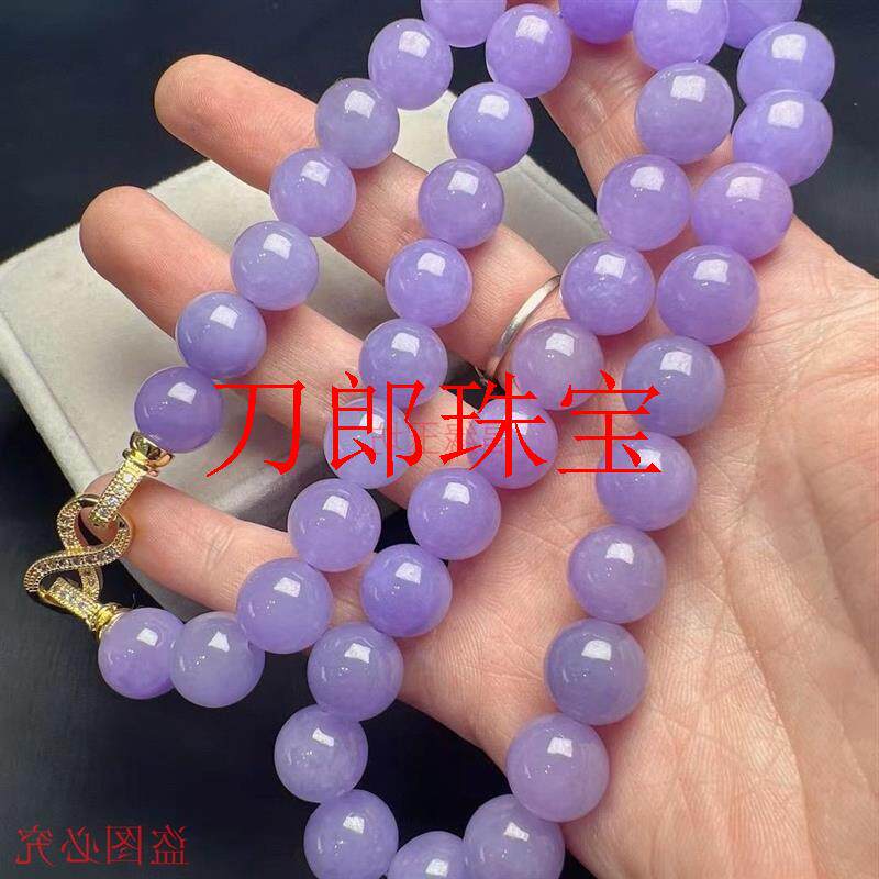 缅甸翡翠色糯种珠子满紫色项链圆珠锁骨链紫罗兰散珠年轻少女礼物