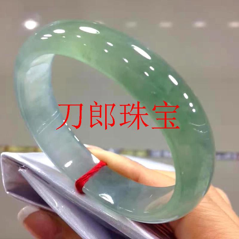 缅甸翡翠色手镯正圈处理老坑圆条少女款飘花玉镯冰种油青玉石镯子
