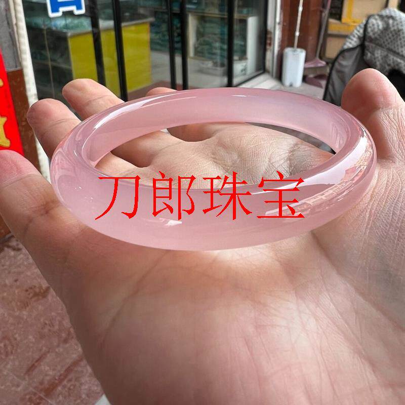精选高冰粉色芙蓉玉手镯玉髓玛瑙粉色玉髓少女款镯子贵妃玉镯送礼