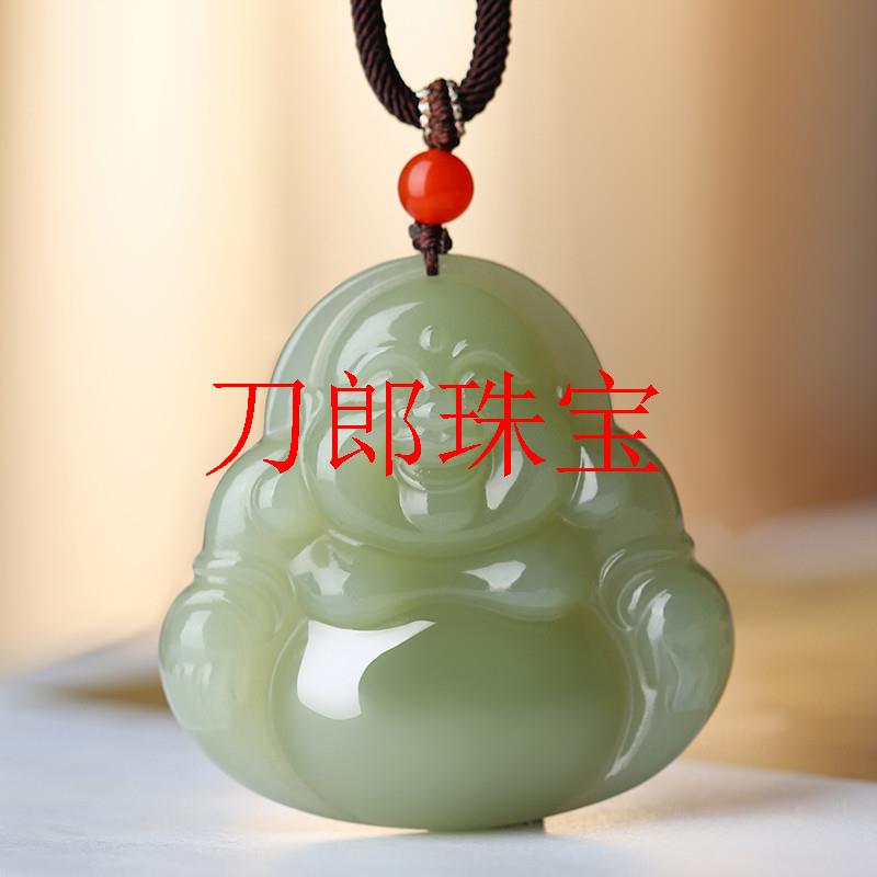 新疆和田玉吊坠女款弥勒佛玉石项链佛公笑脸佛毛衣链大号玉佛玉坠