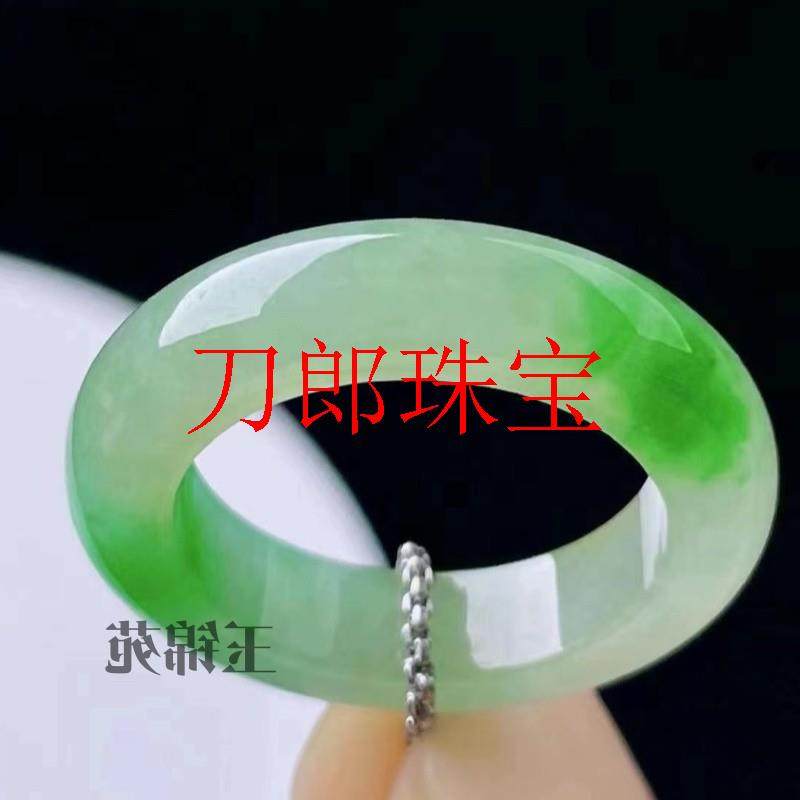 缅甸老坑细糯种翡翠色玉石戒指白底青飘花阳绿玉戒女男款时尚百搭
