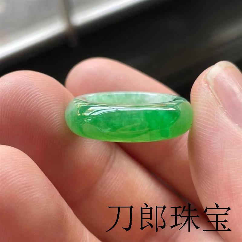 冰种透亮正阳绿满绿飘花戒圈高端