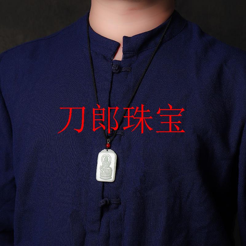 双面雕刻青白色和田玉十二生肖守护神男女款本命年挂件毛衣链吊坠