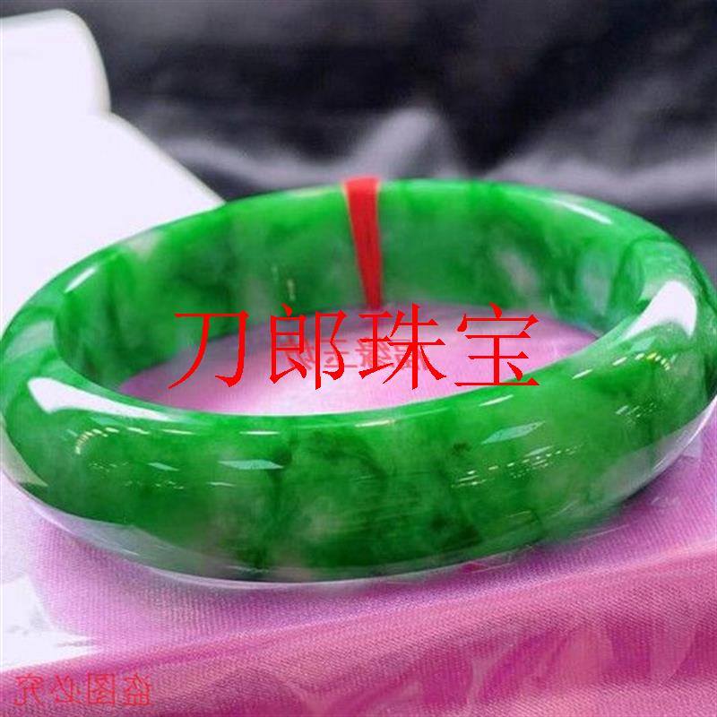 满绿飘花辣绿色正圈贵妃玉石手镯