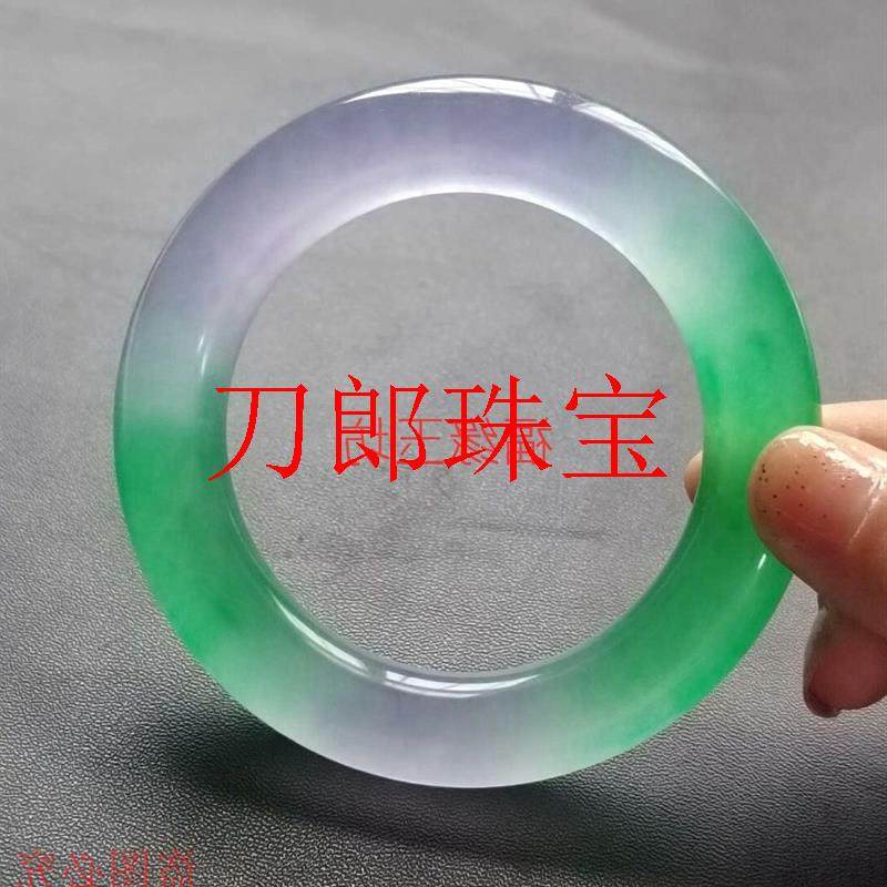 缅甸老坑冰种翡翠色紫罗兰手镯阳绿圆条贵妃女款国风春带彩正圈镯