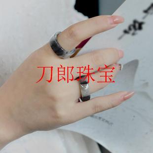 和田玉青花籽料玉戒指黑明分明意境飘墨点墨玉石指环直切圆边细条