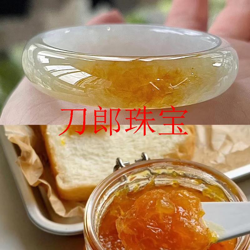 翡翠色手镯高端果酱黄翡玉镯冰糯种女款飘花蜜糖玉石镯子高档正圈