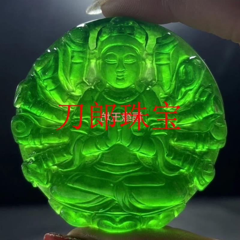 帝王绿翡翠色冰种千手观音吊坠阳绿项链生肖鼠男女情侣挂件毛衣链