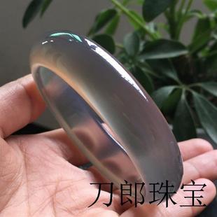 高端巴西冰种玉烟灰色玉髓手镯高冰透正圈玛瑙镯子圆条高级感女款