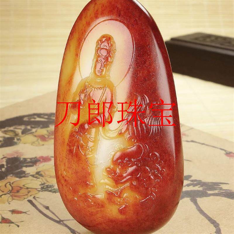 新疆和田玉籽料观音吊坠羊脂玉男款手把件红沁皮原石籽料菩萨挂件