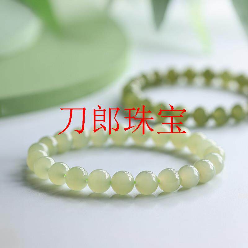 新疆和田玉手串圆珠手链女款女士串金珠冰晴水玉石散珠子素圈手饰