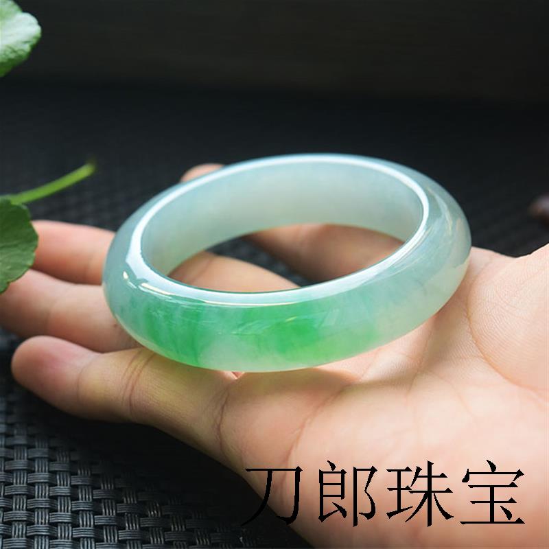 高端款翡翠色手镯女款缅甸老坑翡翠色飘花玉镯子冰种飘绿手镯包邮