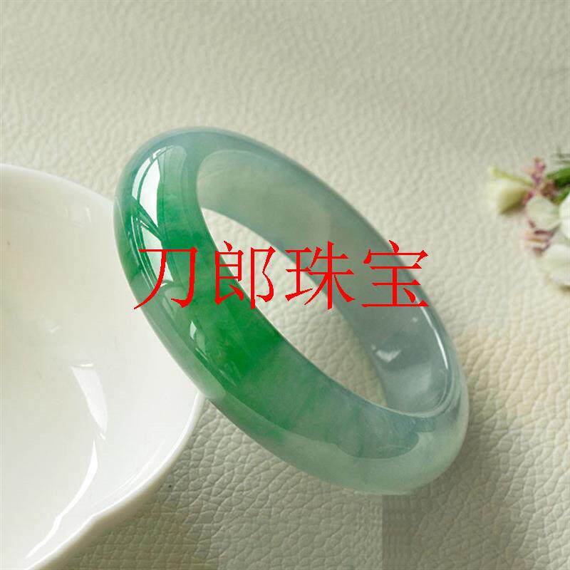 缅甸翡翠色冰糯种飘花玉手镯子飘绿气质贵妃镯小清新国风百搭女款