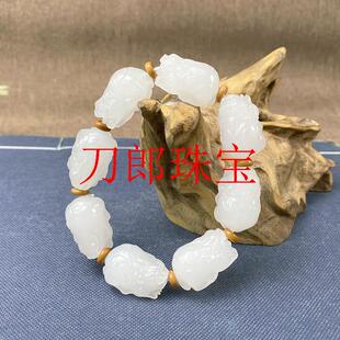 新疆和田玉籽料白玉转运貔貅手串男女款玉石手链珠宝雕刻玉器手饰