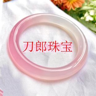 冰种樱花粉手镯圆条桃花粉渐变玉石镯子饰品时尚百搭高级女款手饰