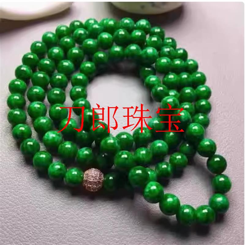 缅甸翡翠色阳绿色满辣绿圆珠多圈手链男女款手串108颗佛珠毛衣链