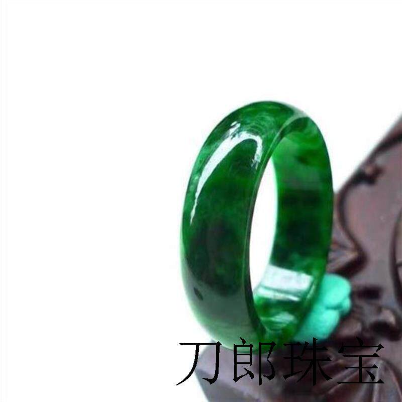 高端款缅甸翡翠色戒指干青铁龙生飘花满绿戒指男女款祖母绿玉扳指