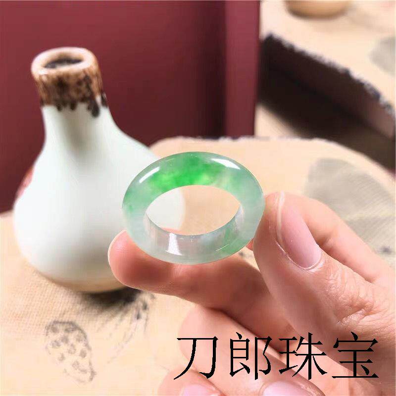 高端翡翠色冰种戒指阳绿色飘花翡翠色玉戒男女款飘绿戒指尾戒扳指