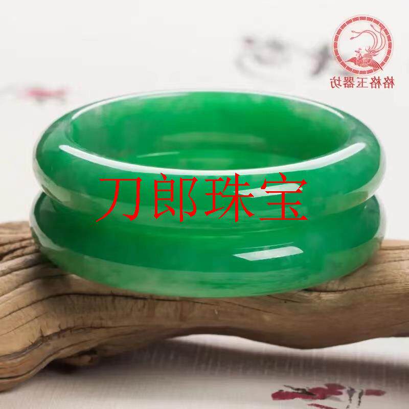 精挑满绿豆绿翡翠色玉石手镯缅甸帝王绿冰糯种扁条玉镯送妈妈送礼