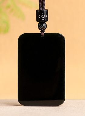 精选老料和田玉色墨玉无事牌玉石吊坠玉坠佛像男女款挂件玉牌送礼